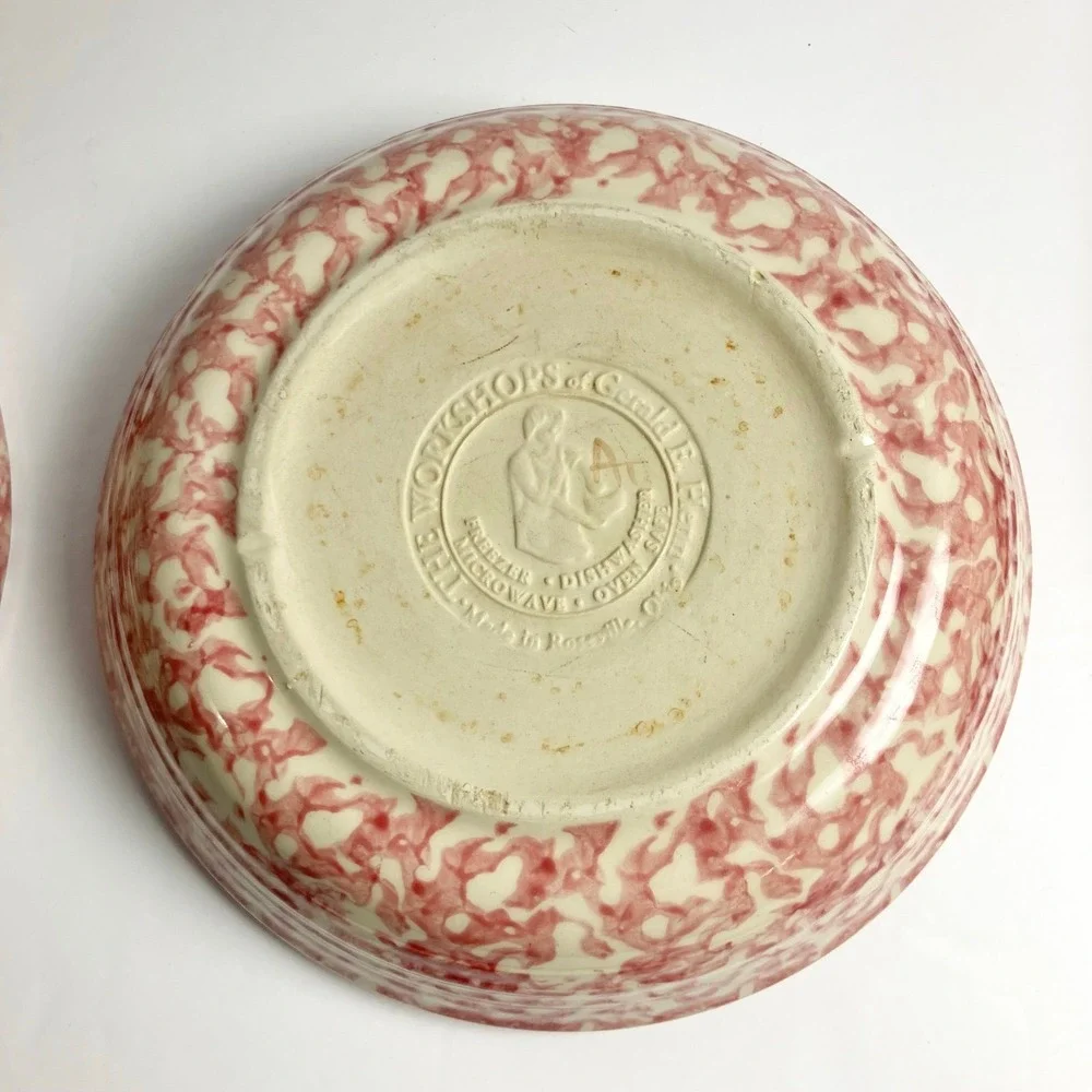 Set of 2 Pink Roseville Pottery Sponge Ware 8